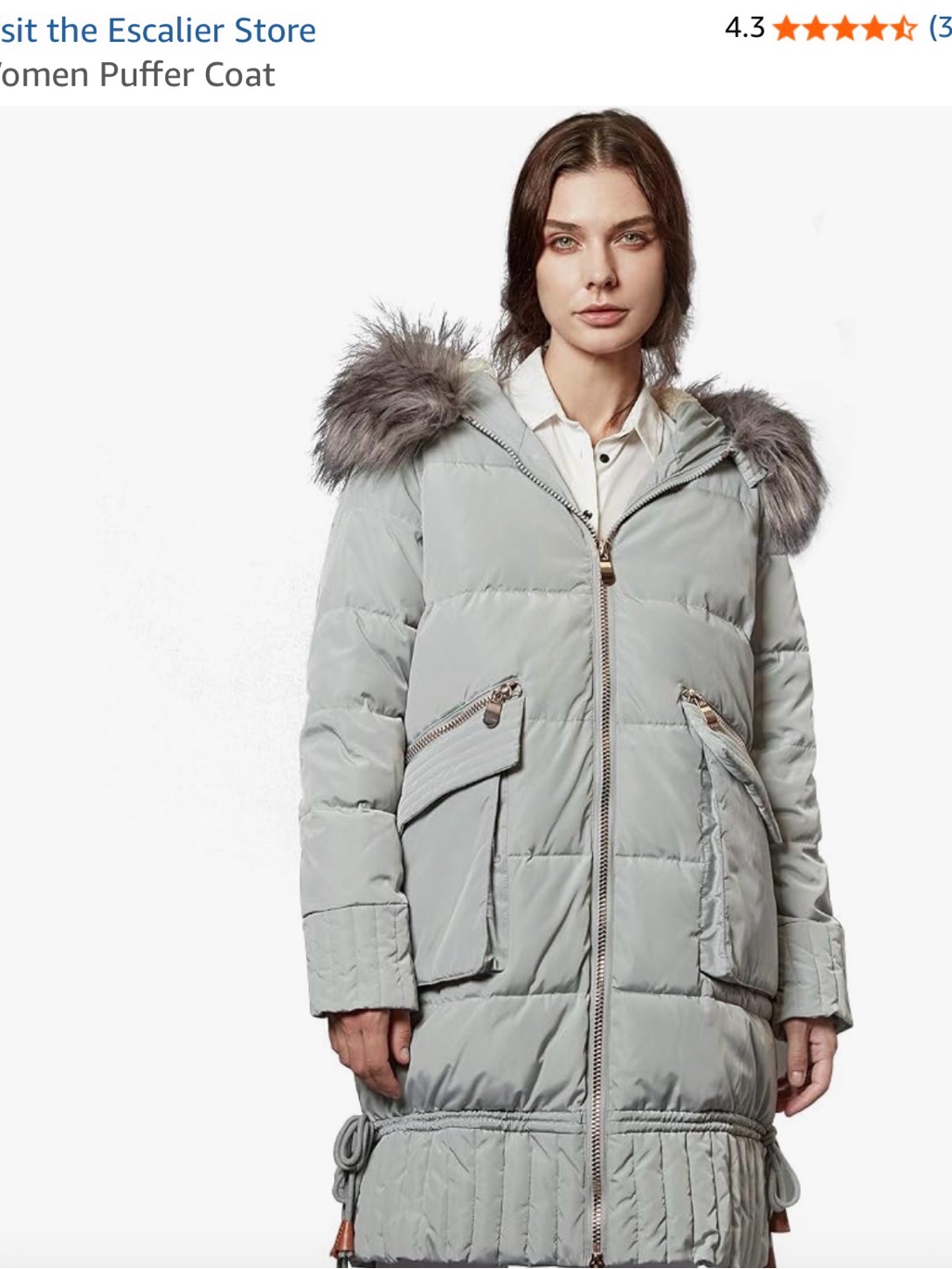 Women's Light Gray Faux Fur-Trim Parka Jacket